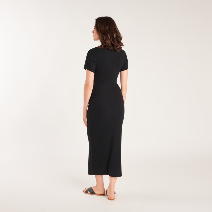 Robe longue manches courtes en maille côtelée pour femme enceinte 