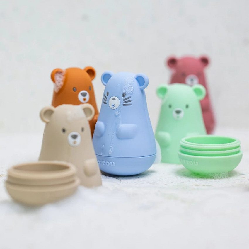 Set de 3 jouets de bain en silicone caramel/bleu/menthe 