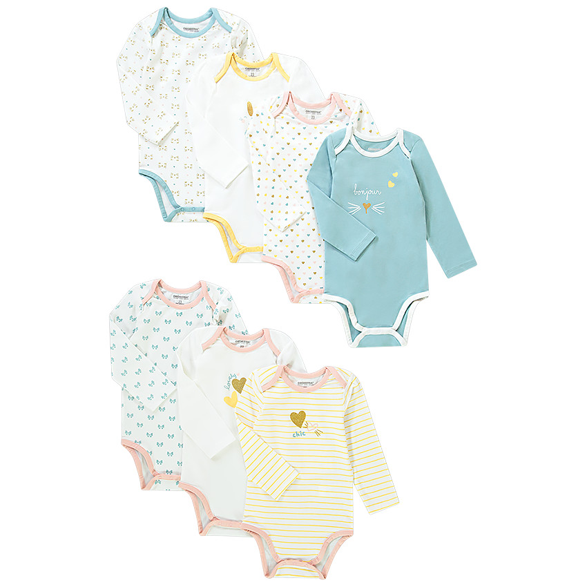 Lot de 7 bodies manches longues pour bébé fille