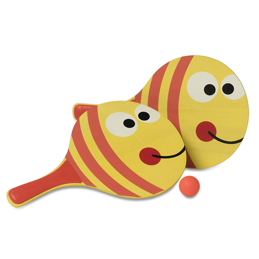 Set de 2 raquettes de plage en bois et 1 balle Main Set de 2 raquettes de plage en bois et 1 balle