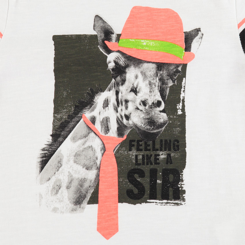 Ensemble avec t-shirt print girafe et bermuda à bandes 