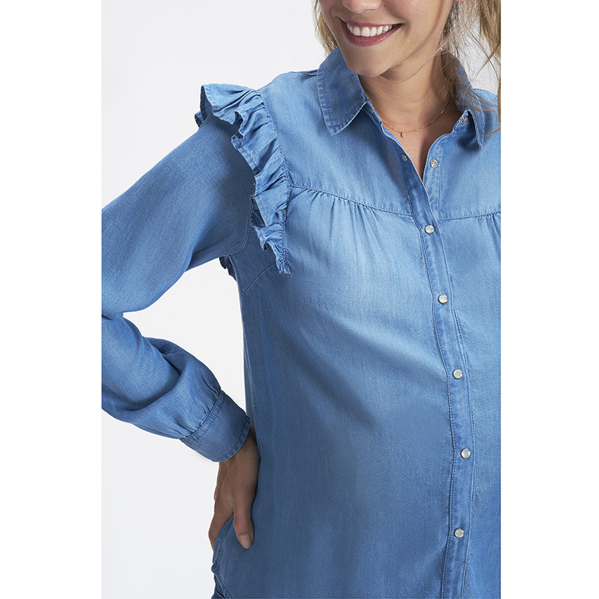 Chemise de grossesse manches longues effet jean en lyocell  