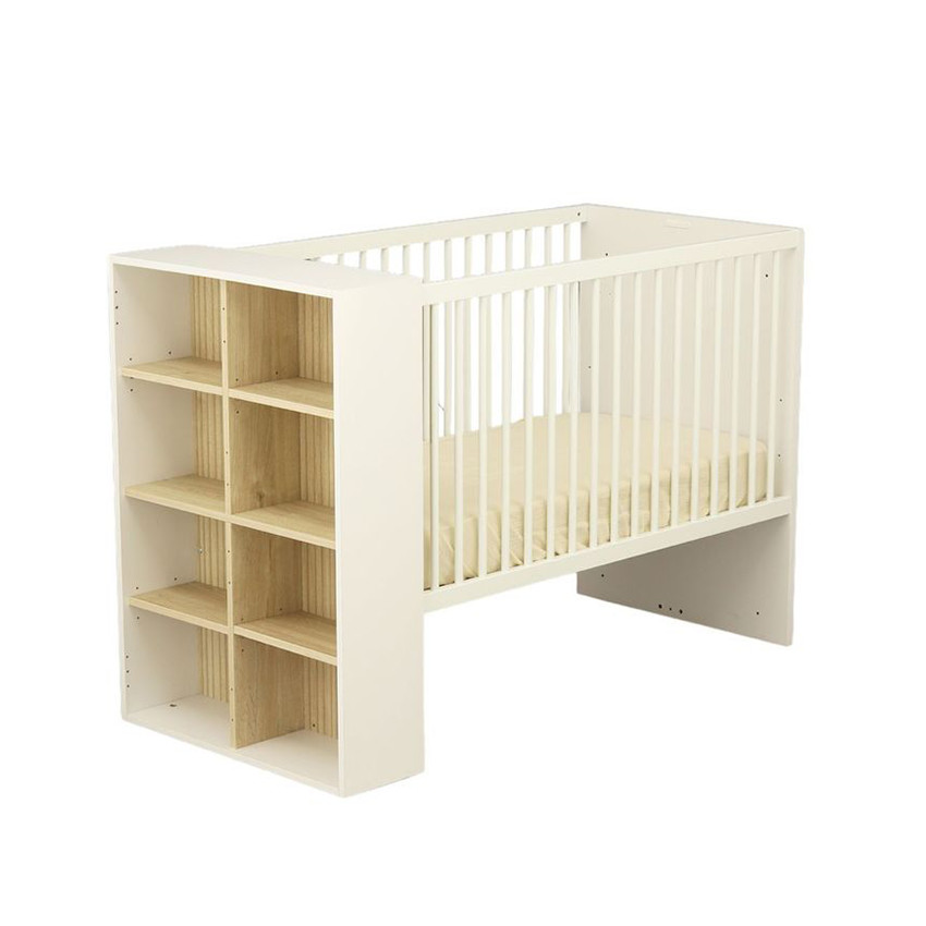 Lit bébé transformable 120 x 60 cm avec étagère Paloma blanc 