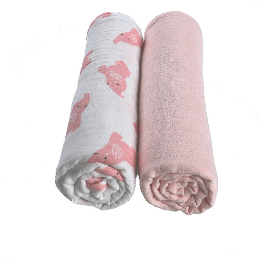 Set de 2 langes en coton 100 x 100 cm - Rose clair Main Set de 2 langes en coton 100 x 100 cm - Rose clair