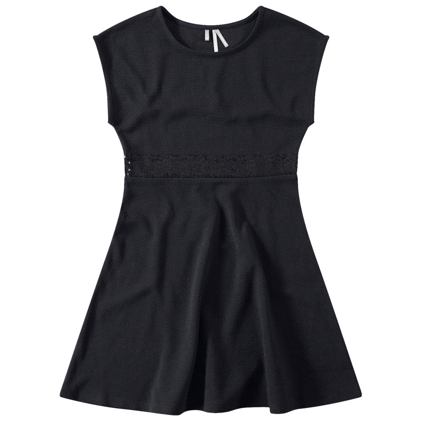Junior - Robe manches courtes avec bandeau en sequins noirs 