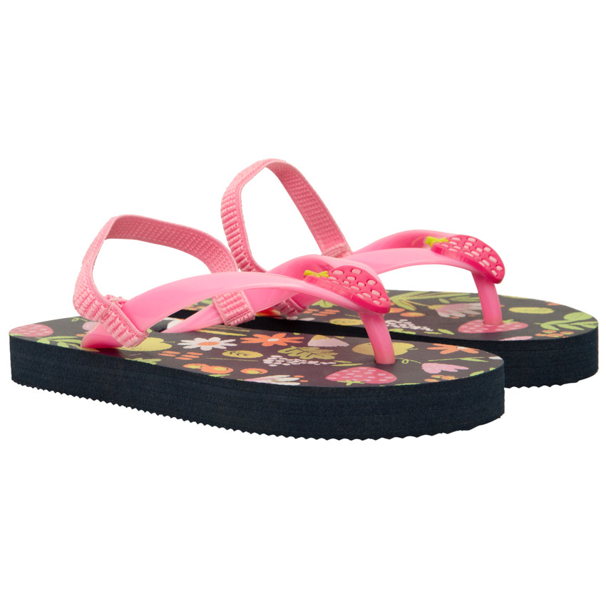 Tongs imprimé fruits et badge fraise pour fille avec lanière selon l'âge 