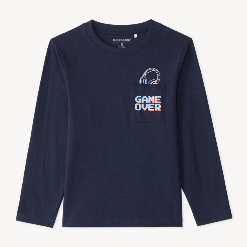 T-shirt manches longues avec poche plaquée et print fantaisie pour garçon