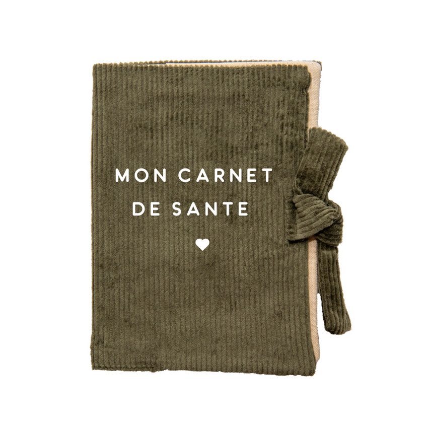 Protège carnet de santé printé en velours côtelé kaki