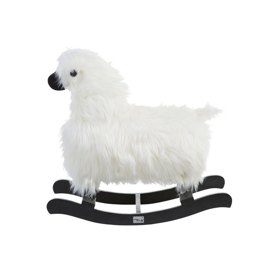 Mouton à bascule sur Base Teak - Blanc/noir 