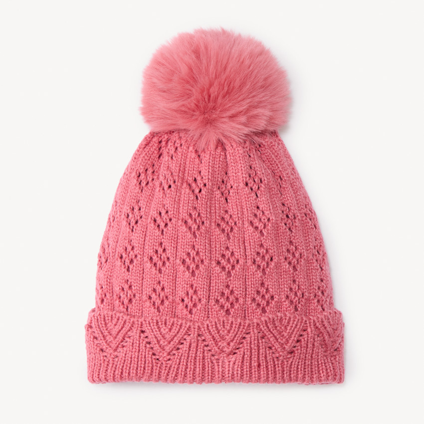 Bonnet à pompon en tricot ajouré pour bébé fille