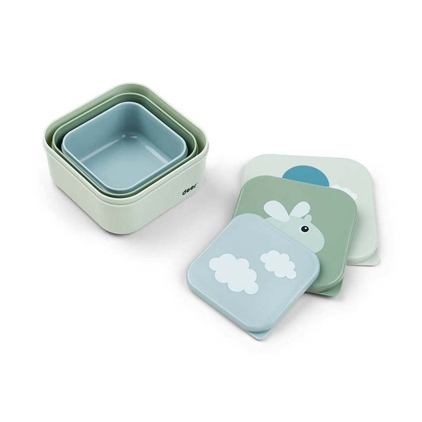 Lot de 3 boîtes à goûter Happy Clouds vert 