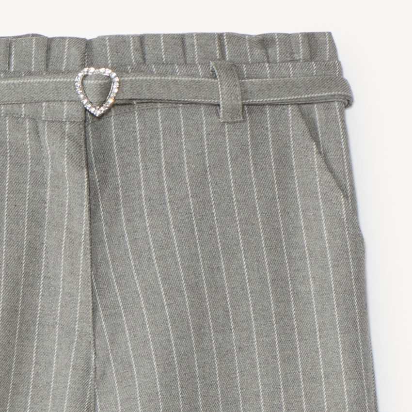 Pantalon large fille en flanelle avec cœur en strass 