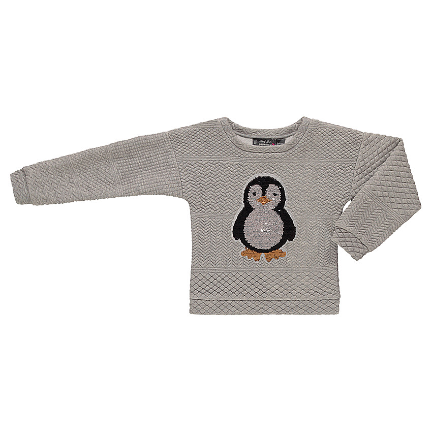 Sweat en molleton fantaisie avec pingouin en sequins magiques 
