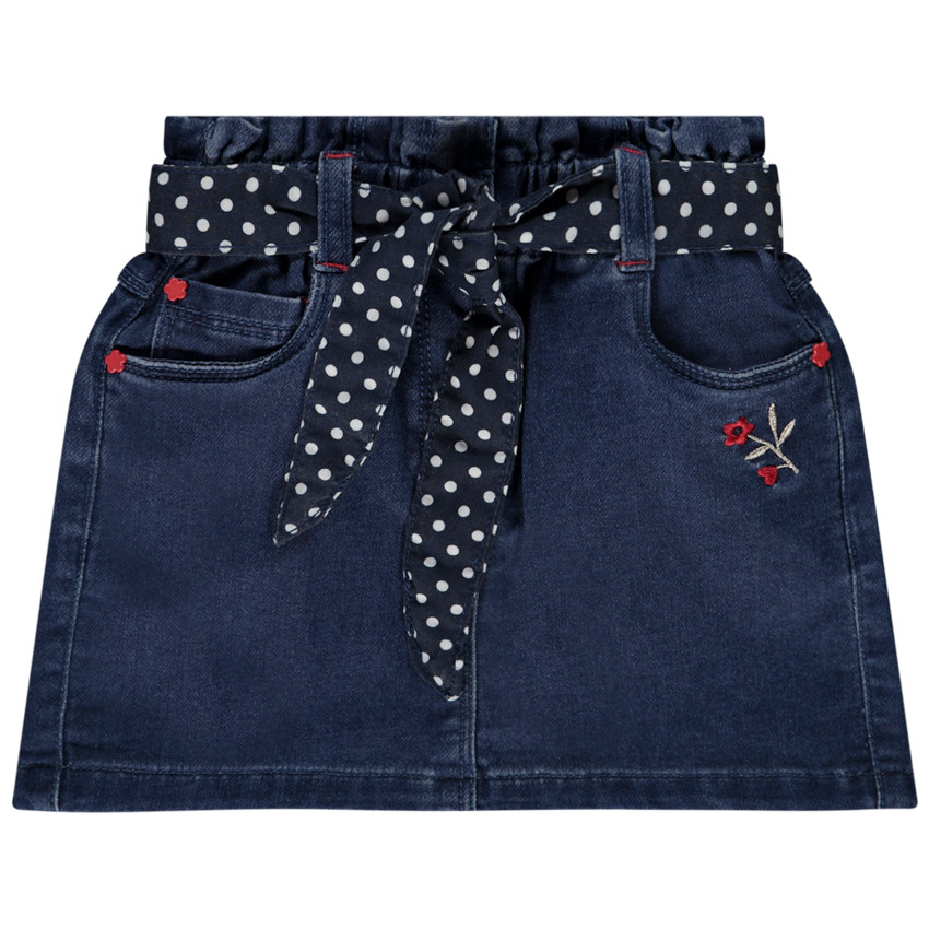 Jupe courte en jean avec ceinture foulard pour bébé fille 