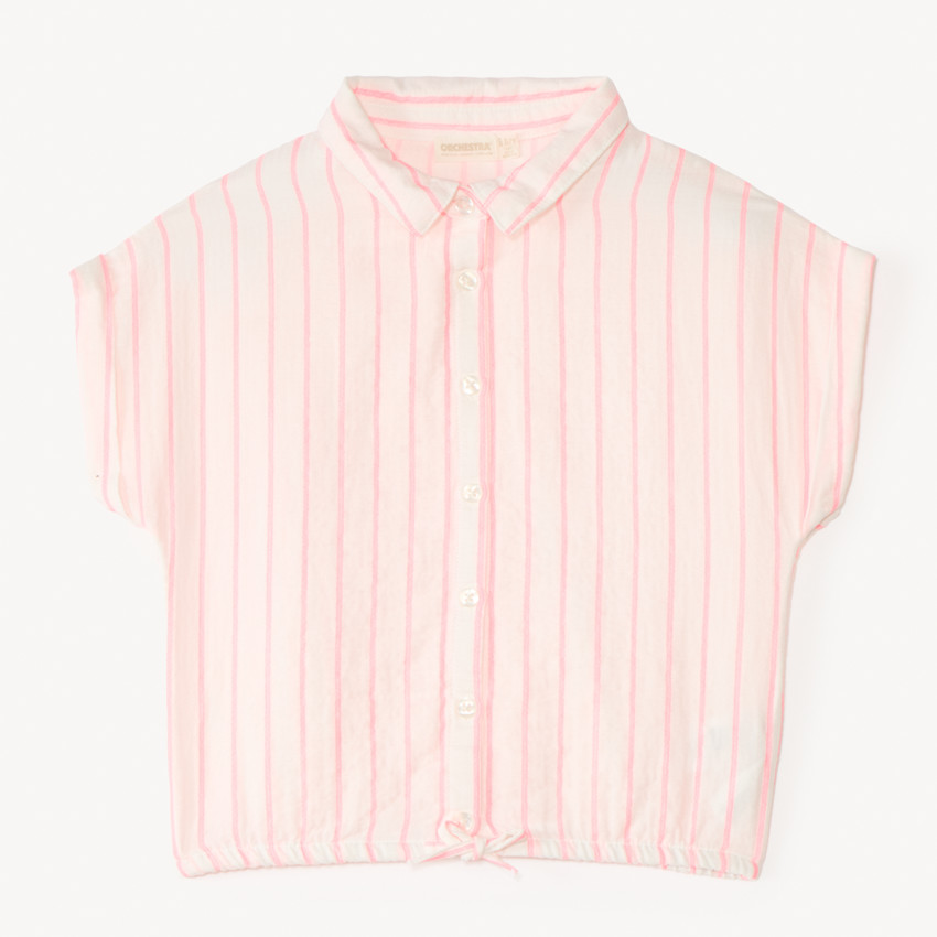 Chemise manches courtes en toile à rayures pour fille
