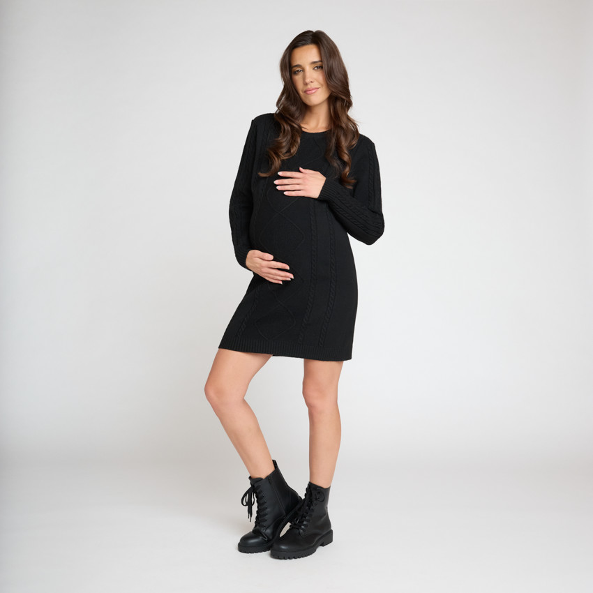 Robe manches longues en tricot uni pour femme