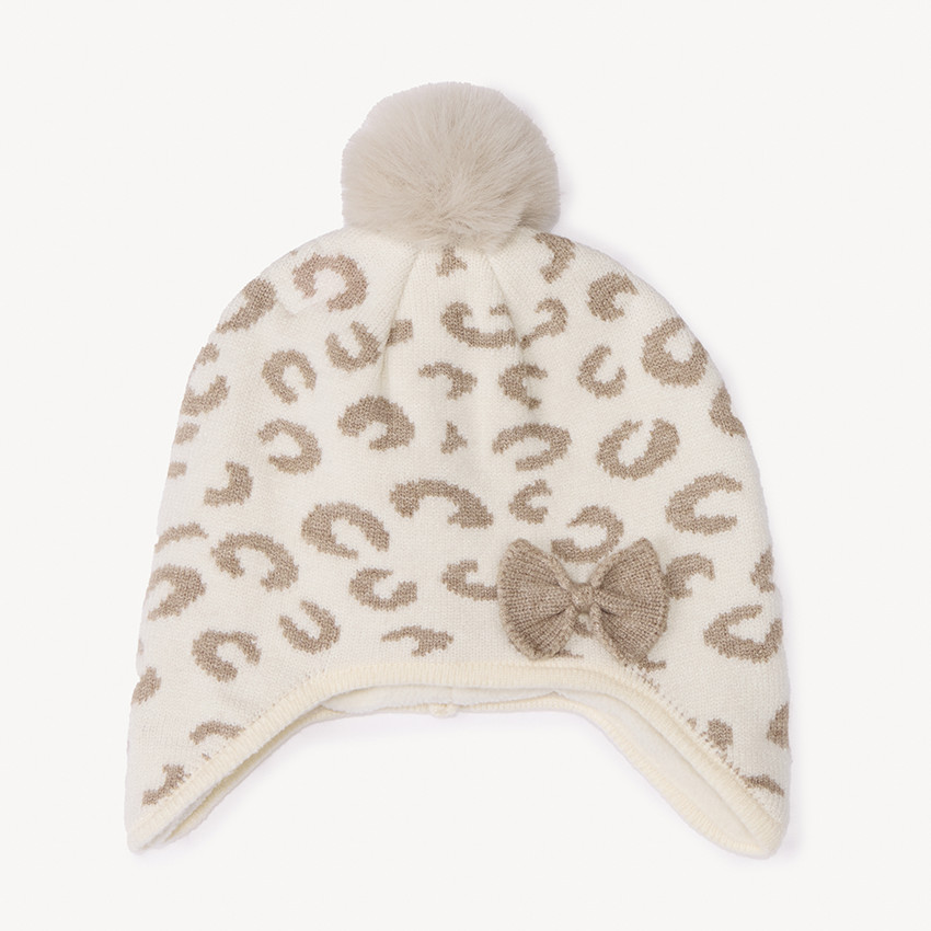 Bonnet péruvien en tricot jacquard léopard pour bébé fille
