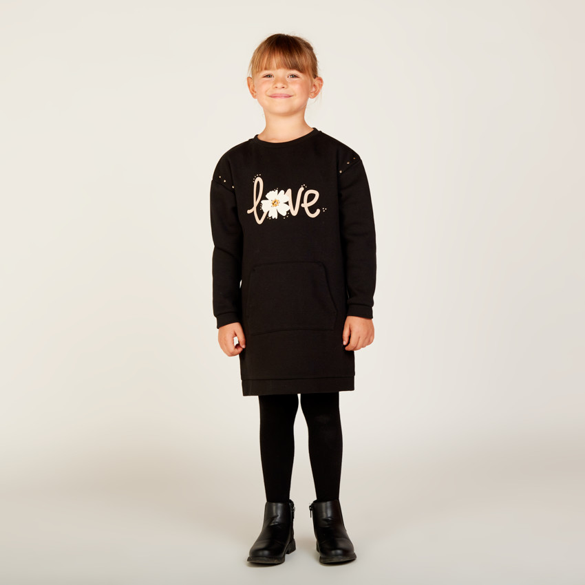 Robe sweat manches longues à strass pour fille 