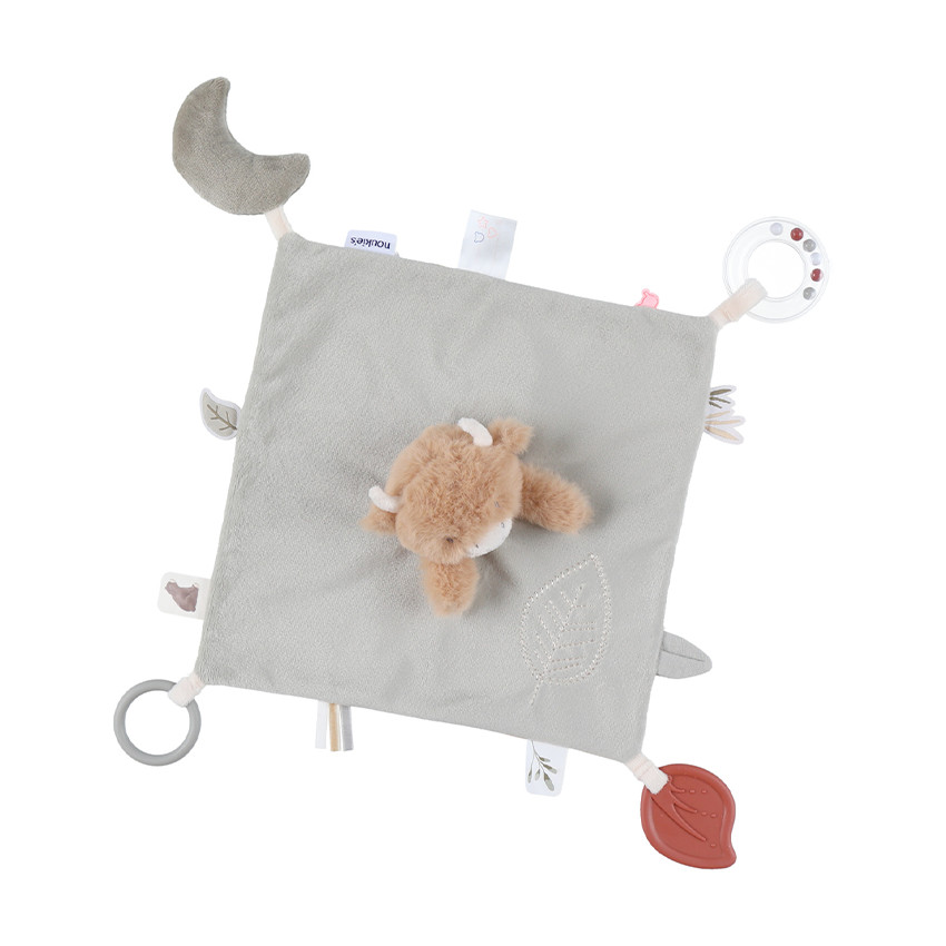 Doudou plat d'activités Fluffy la vache kaki/beige 