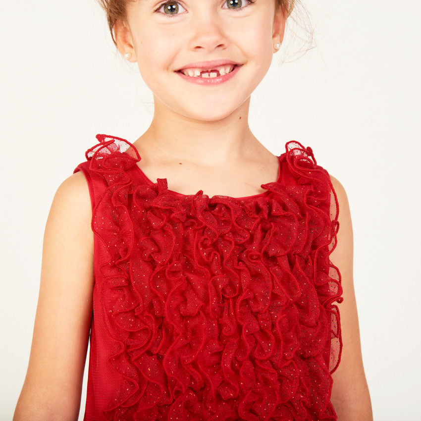 Robe de fête sans manches à froufrous pailletés pour fille 