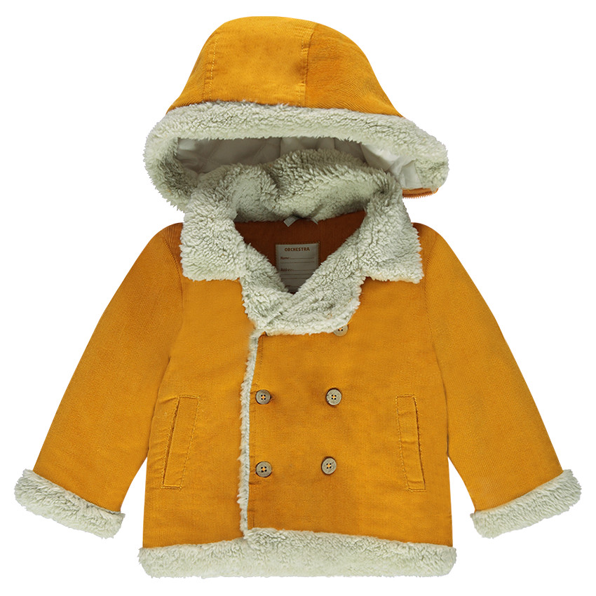 Veste en velours à capuche amovible et finitions fausse fourrure 