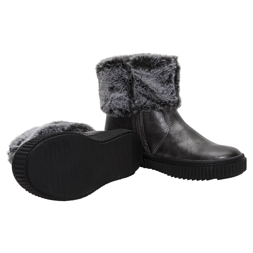 1/2 bottes irisées avec col en fausse fourrure et doublure chaude 