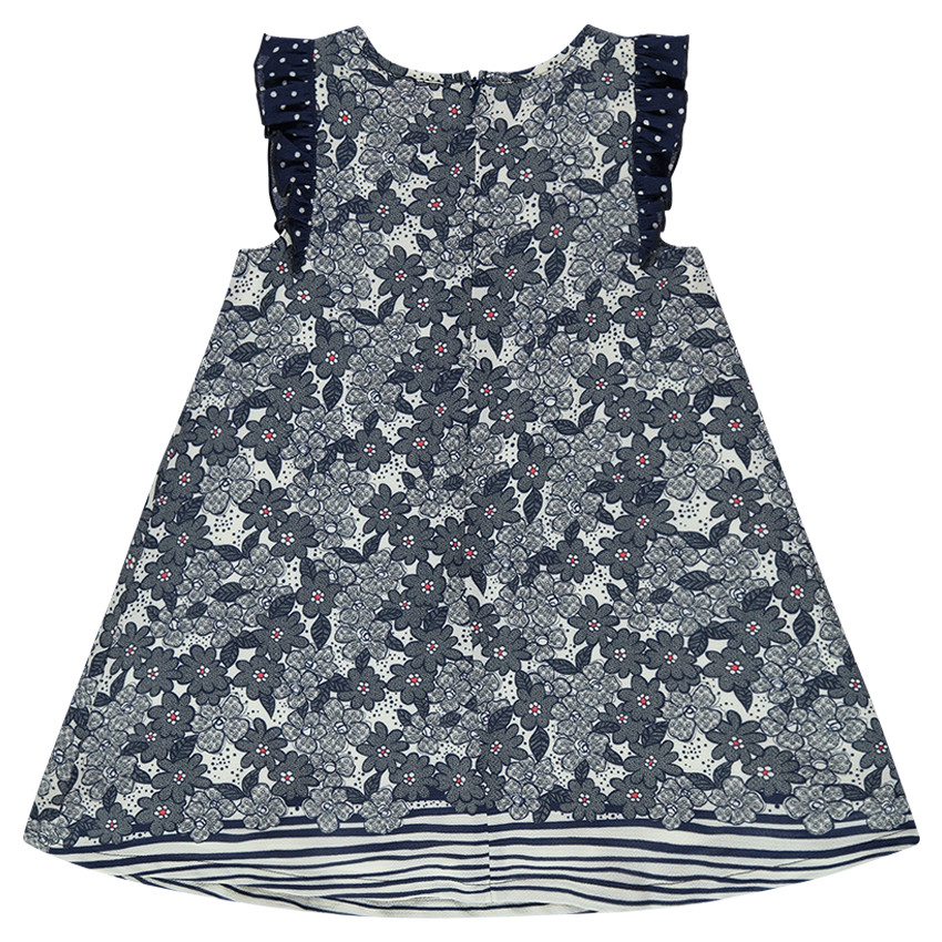 Robe en crêpe fleurie et rayée  
