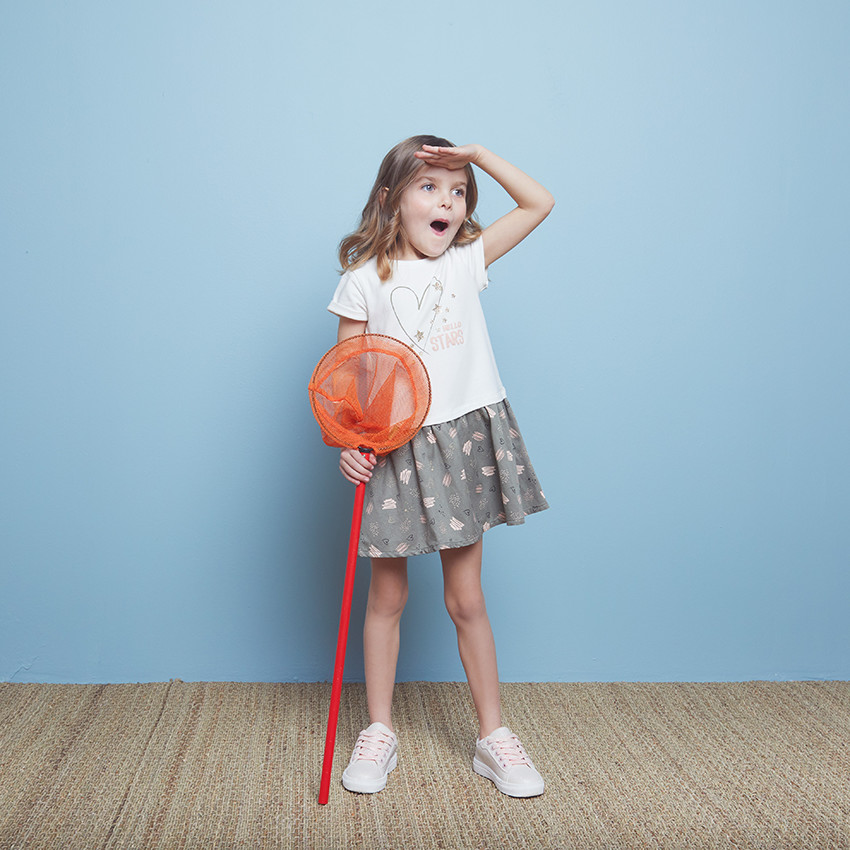 Robe maille manches courtes effet 2-en-1 pour fille 