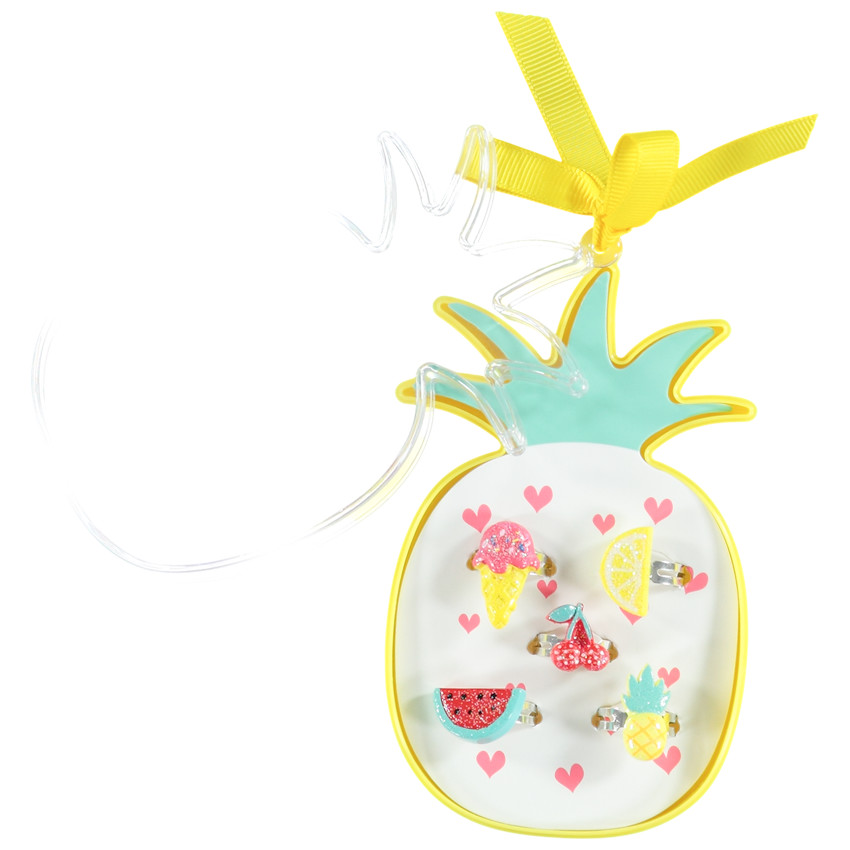 Lot de 5 bagues fantaisie + boîte ananas pour fille 