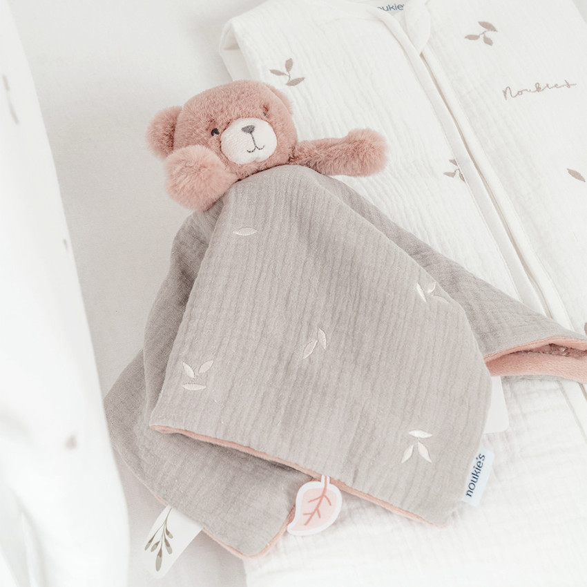 Doudou plat Jour & Nuit Lily l'ours rose/kaki 