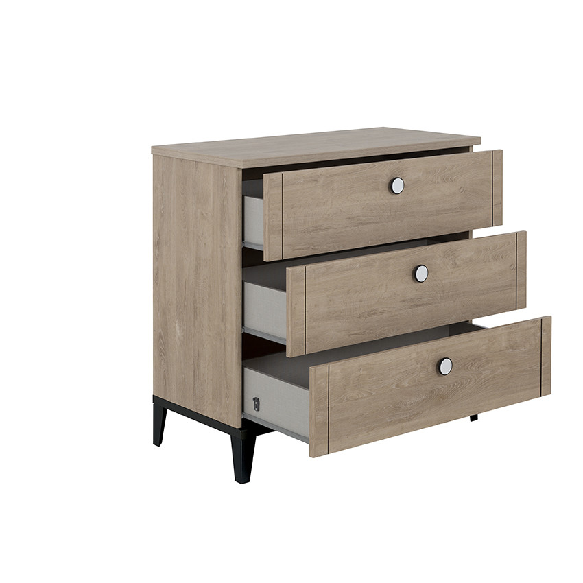Commode 3 tiroirs Marcel Chêne & noir 