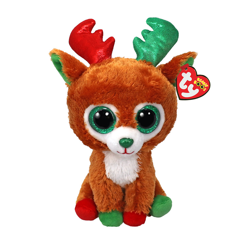 Peluche Beanie Boo's 15 cm Tinseltoes le renne de Noël 