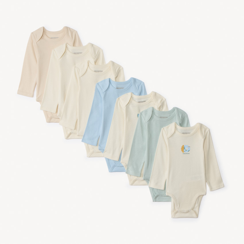 Lot de 7 bodies manches longues semainier pour bébé garçon