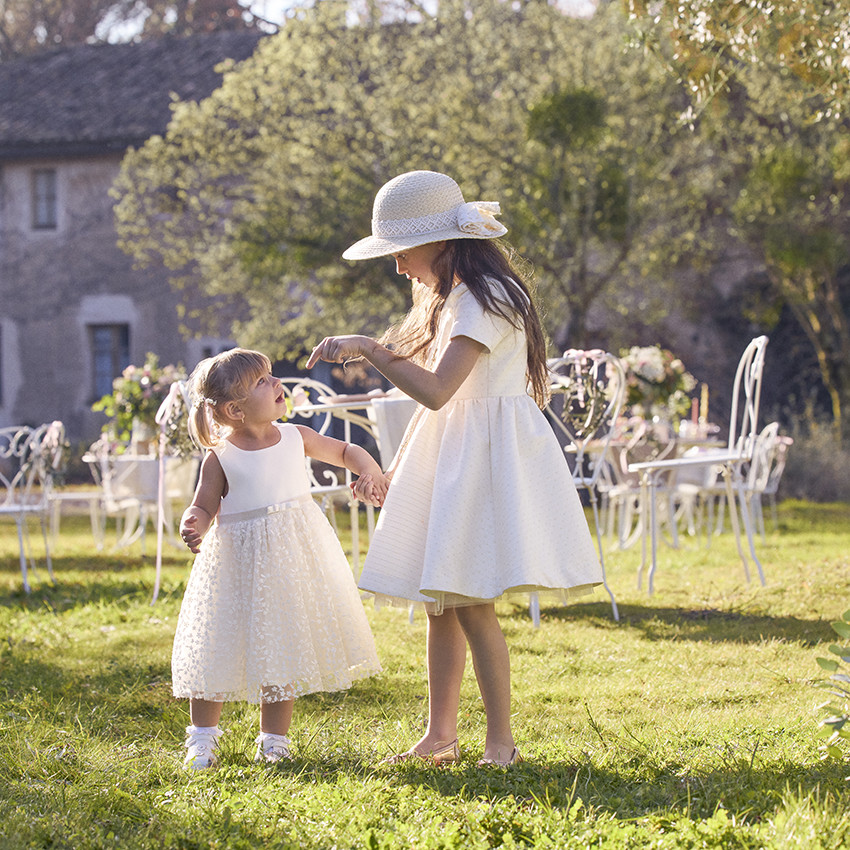 Robe de cérémonie bi-matière à dos ajouré cœur pour bébé fille 