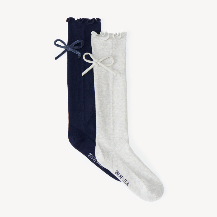 Lot de 2 paires de chaussettes hautes fille avec nœuds décoratifs