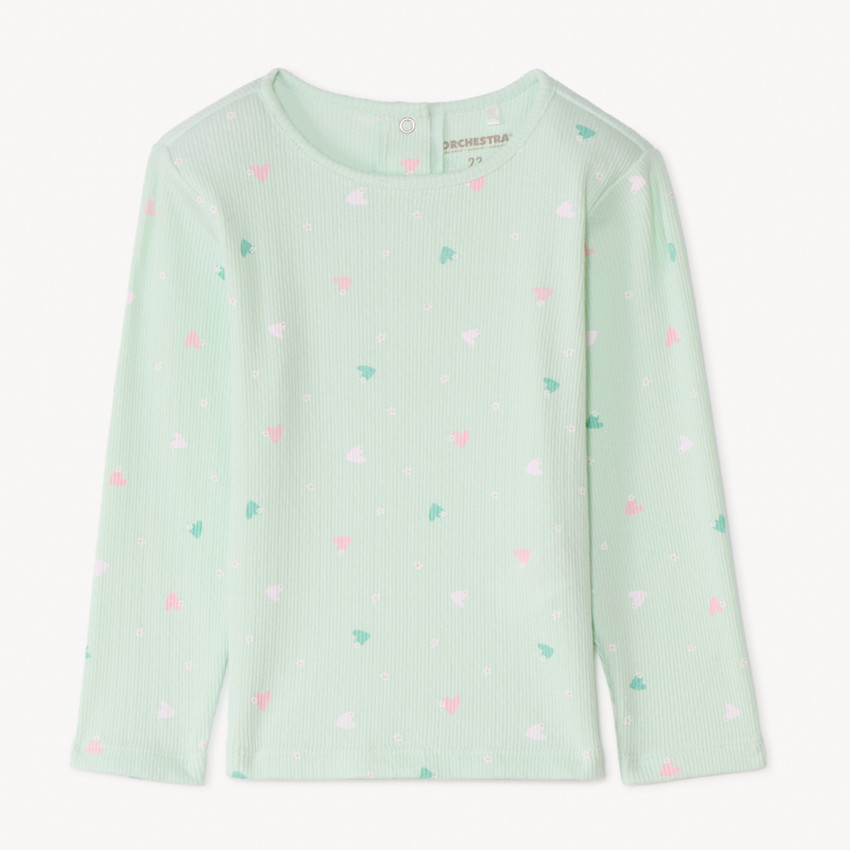 T-shirt manches longues côtelé et imprimé pour bébé fille