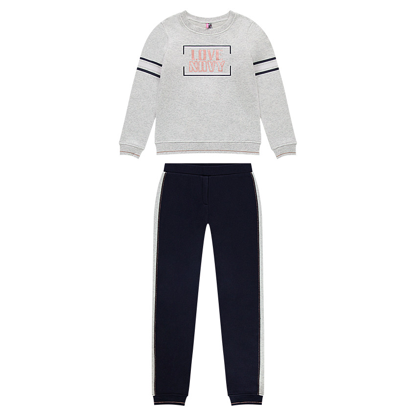 Junior - Jogging en molleton avec bandes contrastées et texte printé en relief 