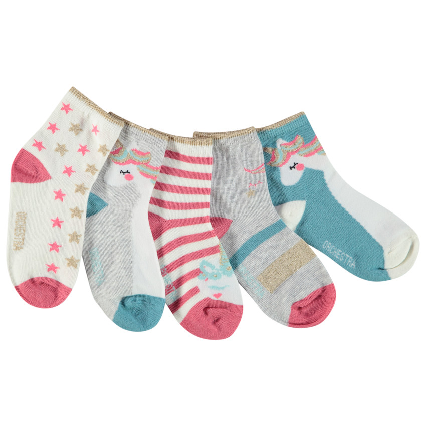 Lot de 5 paires de chaussettes fantaisies Licornes pour fille 