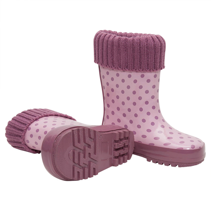 Bottes de pluie en caoutchouc avec col en tricot rose et intérieur fourré du 24 au 29 