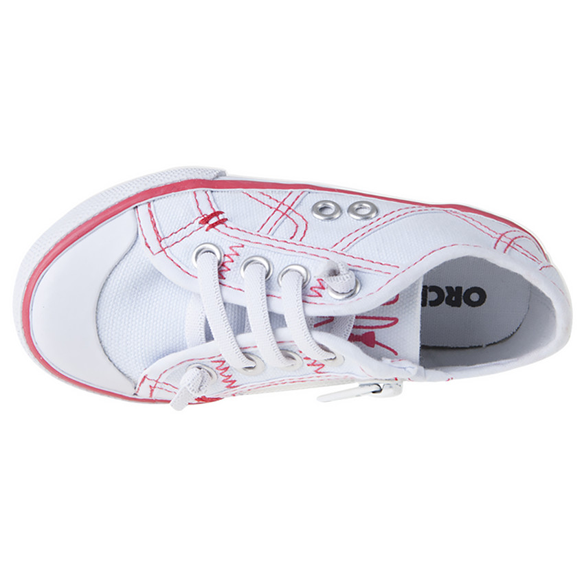 Baskets basses blanches et cerise en toile du 25 au 38  