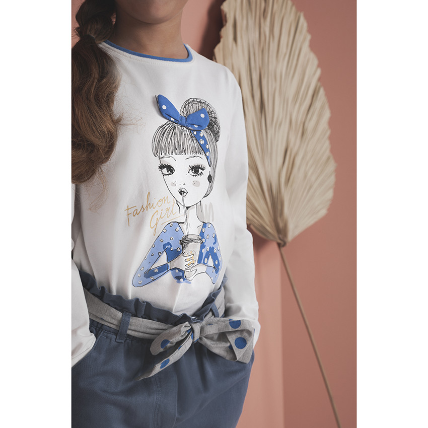 T-shirt manches longues à personnage printé et bandeau en relief 