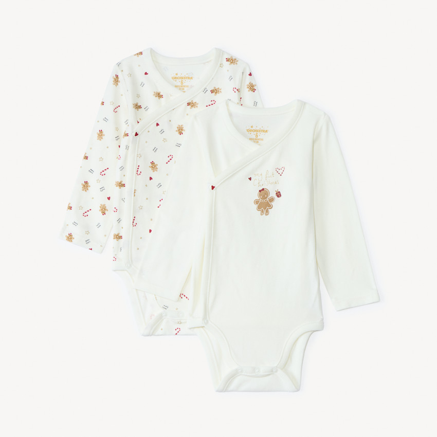Lot de 2 bodies manches longues de Noël pour bébé fille avec ouvertures différentes selon l'âge 
