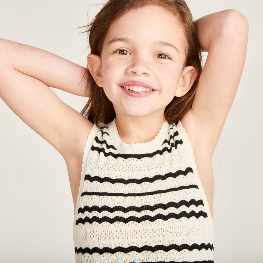 Robe sans manches en tricot fantaisie à rayures pour fille 