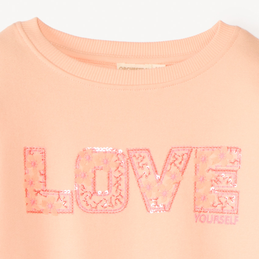 Sweat en molleton print Love à sequins pour fille 