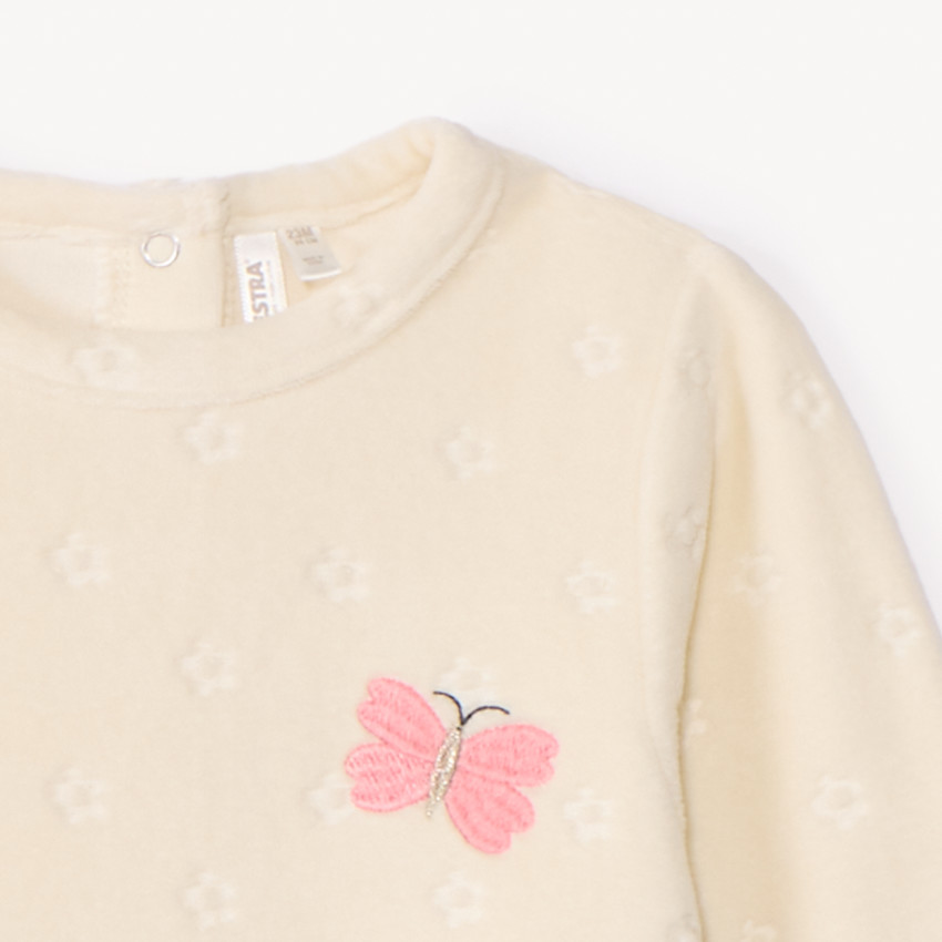 Dors-bien velours effet dévoré motif lapin pour bébé fille avec ouvertures différentes selon l'âge 