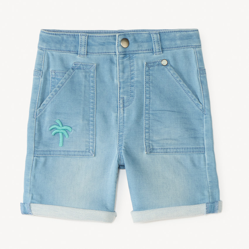 Bermuda en jean style workwear avec broderie palmier pour bébé garçon