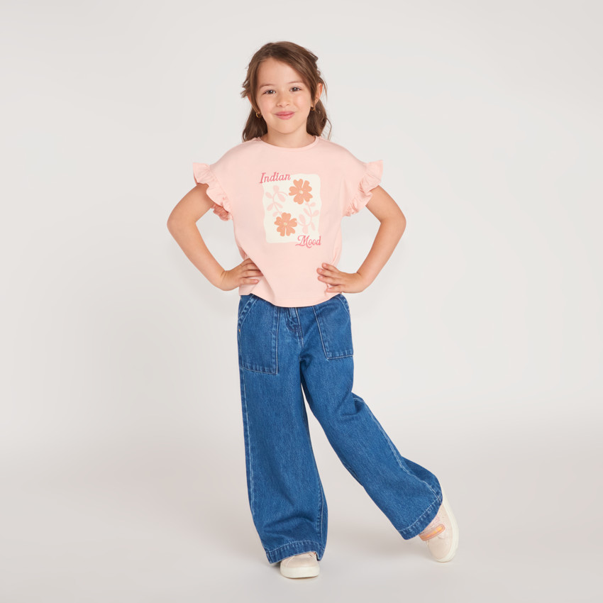 Jean large en denim avec poches plaquées pour fille  