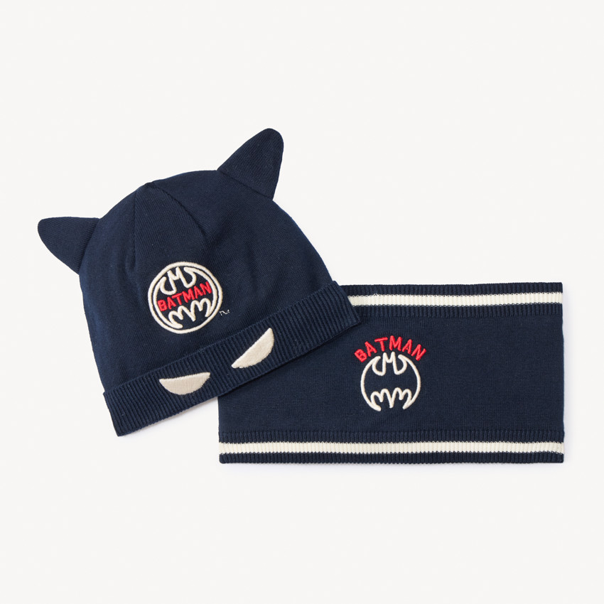 Set bonnet ludique + snood Batman Warner pour bébé garçon 