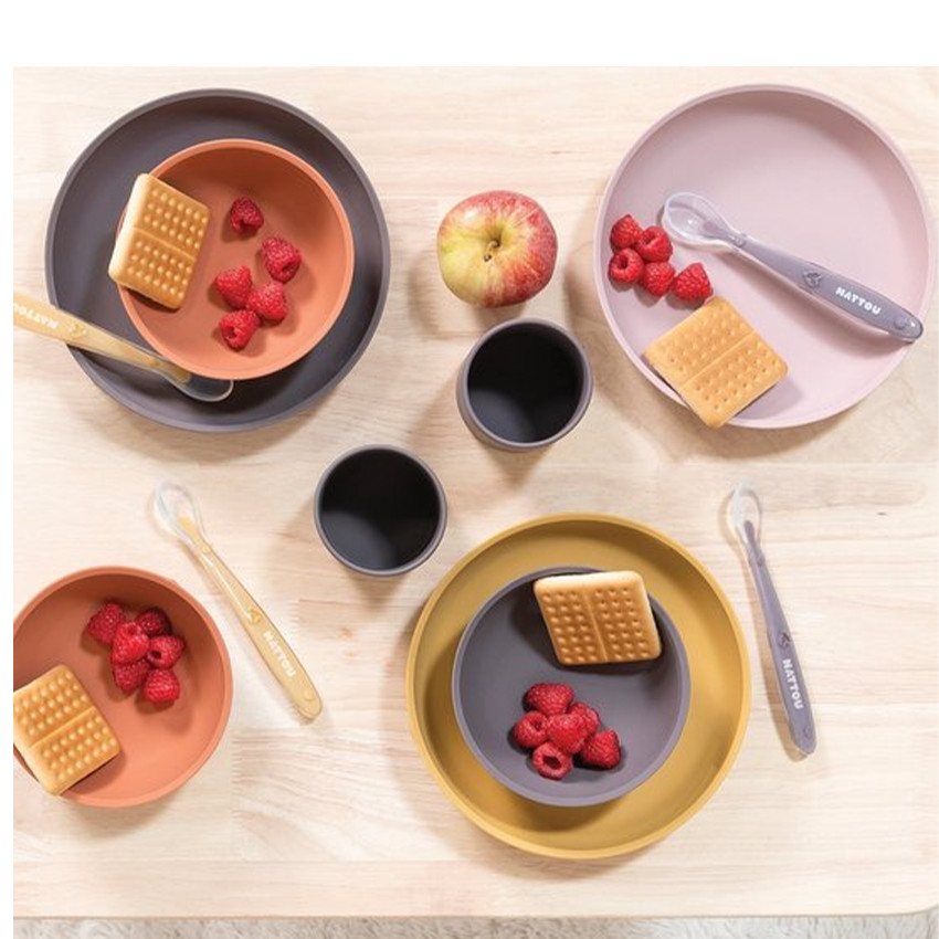 Set Repas enfant Ourson - Silicone - Blanc/beige - 4 pcs 