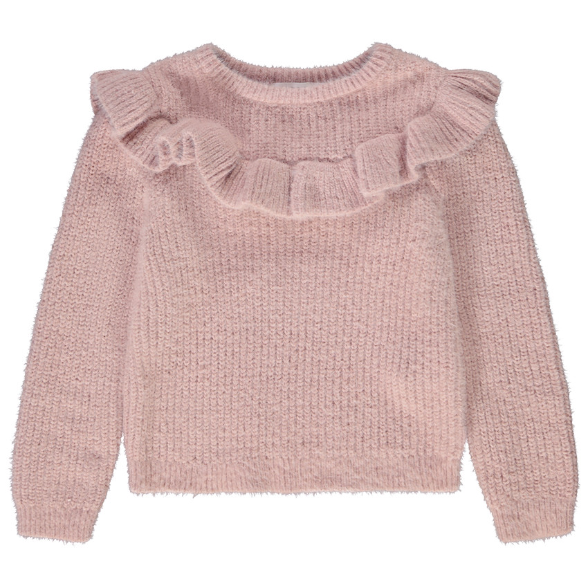 Pull en tricot perlé avec volant pour fille